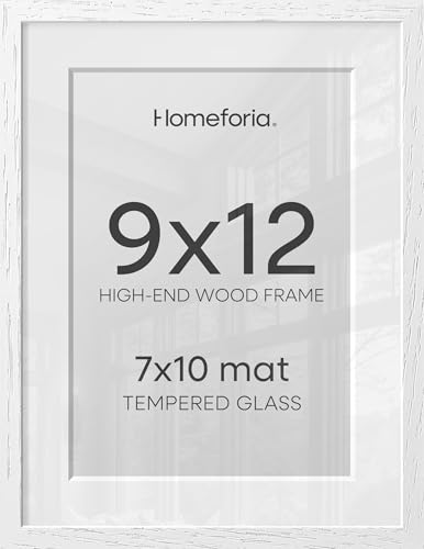 Image of Homeforia 9x12 White Oak Picture Frame, High-End Wood, 7x10 Mat, Glass | High End Solid Oak Wood, Tempered Glass, Acid-Free 7x10 Removable Mat, 9x12 Edge-to-Edge Display 12x9, Wall Kit, Set Of 1