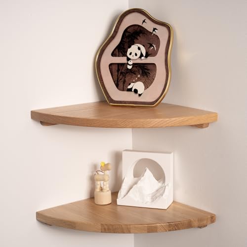 VERSAWOOD Floating Corner Shelves Oak 12", Solid Oak Wall Mounted
