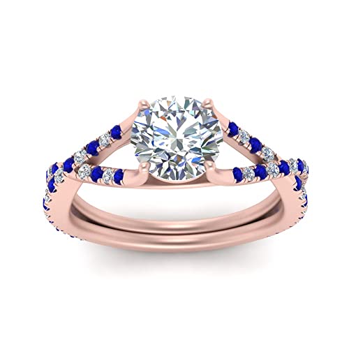 Image of Choose Your Gemstone 4 Prong Split Twisted Diamond CZ Ring Rose Gold Plated Round Shape Split Shank Engagement Ring Minimal Modern Design Birthday Gift Wedding Gift US Size 4 to 12