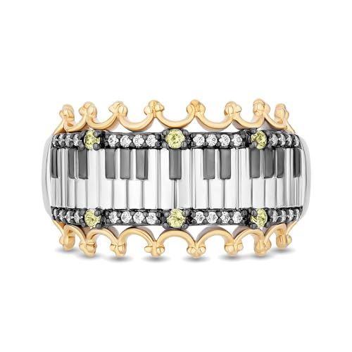 Jewelili Enchanted Disney Fine Jewelry 'Princess and Frog Anniversary' Special Black Rhodium Over Sterling Silver and 10K Yellow Gold with 1/8 CTTW Diamonds and Peridot Princess and the Frog 15th Anniversary Tiana Ring2