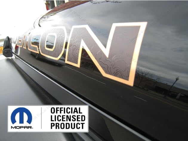 Rubicon Hood Graphic Vinyl Decal fits Jeep Rubicon JL/JT (2018-2026) Matte Black topo Lines with Tan Outline (Set of 2) CTAN | UV1A1