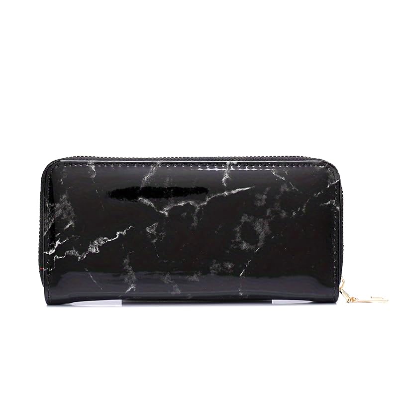 Marble Wallets for Men Women Unisex Fashion Travel Purse Rfid Blocking Clutch PU Leather Clips Cash,Phone,Card,ID Holder Zip Around Wallet (black)4