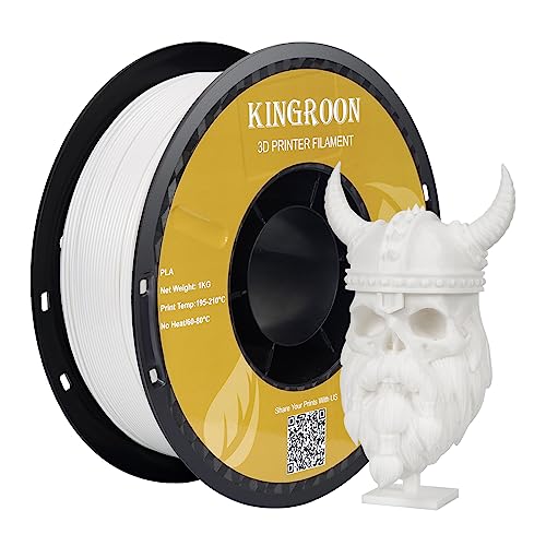 Kingroon PLA Filament 1.75mm for 3D Printer Filament 3D Printing Materials 1KG 3D Filament Dimensional Accuracy +/- 0.03 mm 3D Printer Filament PLA with Spool Wound Neatly White