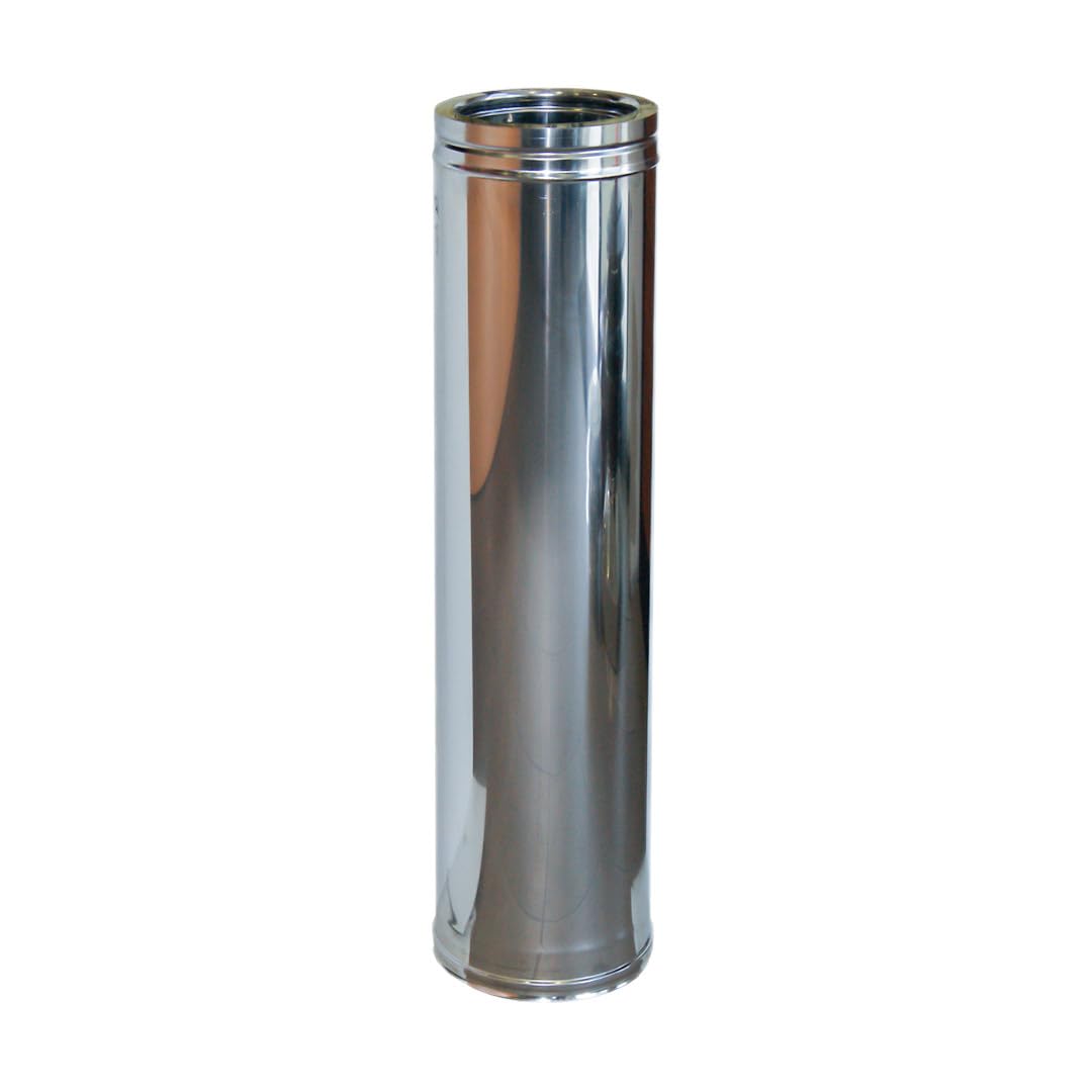 Tubo Coibentato Doppia Parete in Lana di Roccia - in Acciaio Inox AISI 316 BA SP. 5/10 – per Camini, Stufe a Pellet e Caldaie - Lunghezza 1000 mm - Diametro 150-200 mm