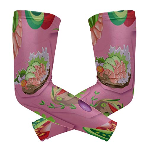 VNASKL Kleid, lange Ärmel, appetitlich, verschiedene Sandwiches, bedruckt, Eisseide, Armschutz, kühlend, schnelltrocknend, atmungsaktiv, für Mädchen,