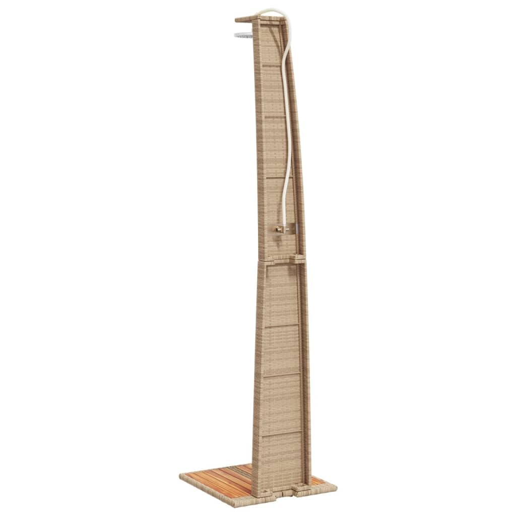 IKAYAA Pedana Doccia Esterna Doccia da Giardino con Pedana Doccia Esterna Giardino Terra in Polyrattan e Legno Acacia-Beige-55x60x224 cm