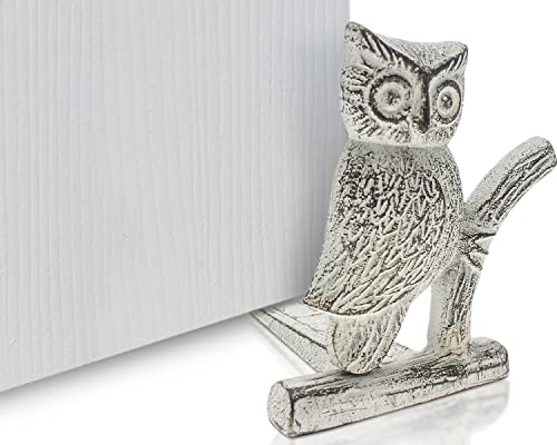Comfify Arrêt de Porte en Hibou en Fonte | Butée de Porte décorative Wedge | avec Fond de Feutre Anti-Rayures rembourré | Design Vintage - Blanc