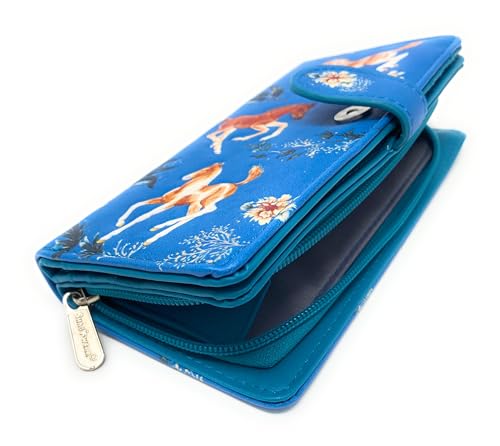 Shag Wear Horse Play Large Wallet for Women and Teen Girls Vegan Faux Leather Teal 7"3