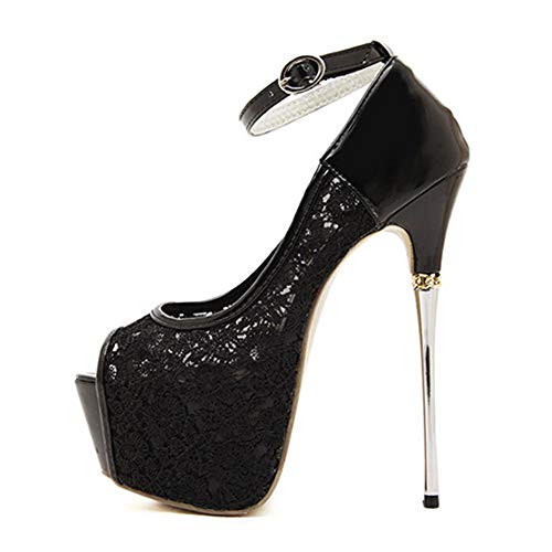 Getmorebeauty Women's Black Lace Flower Strappy Hollow High Heels (Us 9, Black) #TOP1