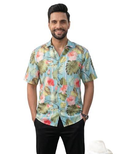 Image of BROWN CULTURE Men Loose Fit Casual Shirt | Oversized Cotton Blend Half Sleeve Shirt | Relaxed Fit Printed Fashion Shirts | Stylish Modern Graphic Streetwear Top for Men
