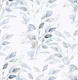 HeloHo Peel and Stick Wallpaper Blue Floral Leaf Wall Paper Self Adhesive Removable Thicken Waterproof Contact Paper for Bathroom Bedroom Living Room Decor Renter Friendly Wallpaper 15.35' X 78.7'