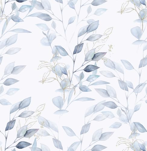 HeloHo Peel and Stick Wallpaper Blue Floral Leaf Wall...