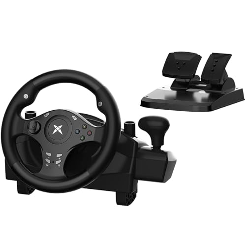 DOYO 正規品 PCステアリングコントローラー、270度ユニバーサルUSBカーシミュレーターレースステアリングホイール、デュアル振動モーター、XBOX 26cmステアリングホイール&ペダル PC、PS4、PS3、Xbox One、Xbox Series X/S、Switch対応