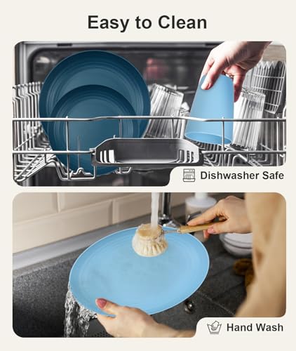 Image of Quatish 32 Piece Plates and Bowls Sets for 8, Unbreakable Dinnerware Sets, Dish Set for Camping, Dishwasher & Microwave Safe, Outdoor Kitchen and Apartment Dorm Dinning RV Essentials, Blue
