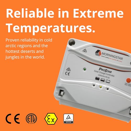 Image of Morningstar ProStar 15A PWM Solar Charge Controller, Panel Regulator | Off-grid regulator, LVD, lighting control, MODBUS, HazLoc rated, self-diagnostics, LA and lithium battery support