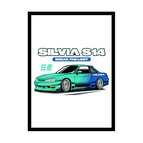 Image of BLINKART Nissan Silvia S14 CarFramed Posters Gift Items Boys Room Wall Decoration Bedroom Office Studio Synthetic Wood Frame & Acrylic Glass Ready to Hang - 18x12 Inch, (A4 Size) - CAR-172