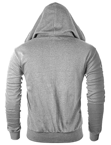 Ohoo Mens Slim Fit Long Sleeve Lightweight V-Shape Zip-up Hoodie with Kanga Pocket3