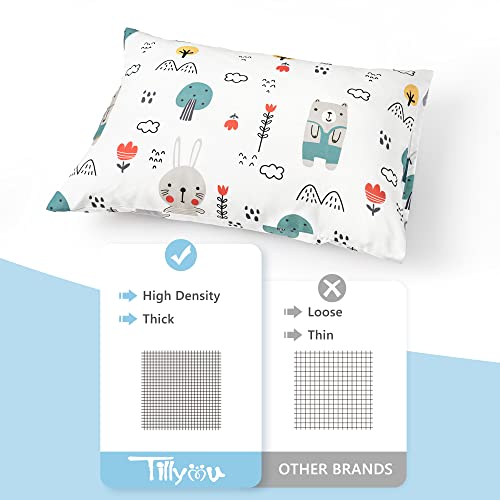 Image of TILLYOU Toddler Pillowcase 2 Pack with Envelope Closure,Silky Soft Microfiber 13 inch x 18 inch Kids Travel Pillow Cases,Bib Bear & Colorful Love