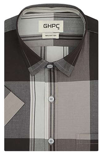 Image of GHPC 100% Cotton Checkered Half Sleeves Regular Fit Formal Shirt for Men