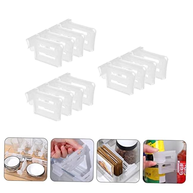 FAVOMOTO 12pcs Adjustable Refrigerator Side Door Partition Dividers Organizer Telescopic Fridge Clip Food Storage Separators for Milk Drinks Seasonings Flexible Space Management