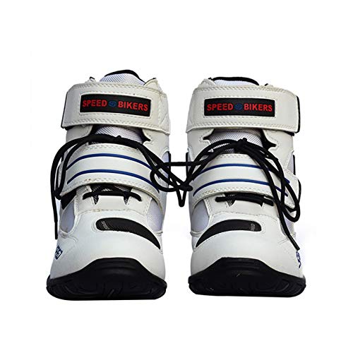 Motorcykelstövlar, professionella motorcykelstövlar, höga ankel racingstövlar, läder race motocross motorcykel ridstövlar skor för kvinnor män sko, vit-45