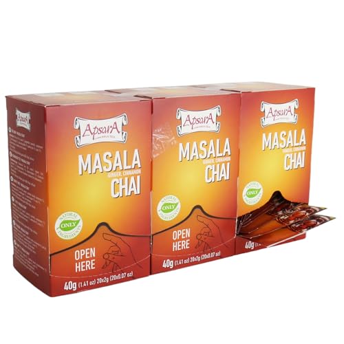 Apsara Premium Chai Masala Té, juego de 3 (60 bolsitas de té), té negro ligeramente picante con especias de la India
