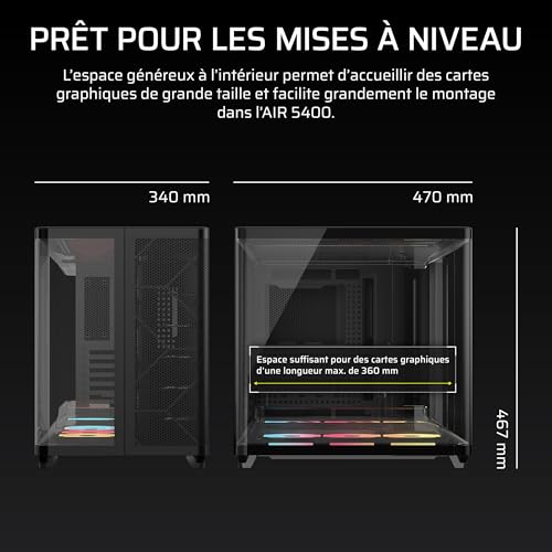CORSAIR AIR 5400 LX-R RGB iCUE Link Boîtier PC Triple Chambre Moyen-Tour Panoramique — Chambre Isolée pour AIO 360mm, Compatible Mères À Connexion Inversée, 3X Ventilateurs RGB LX-R Inclus — Noir