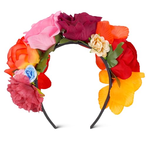 Diadema de flores, diadema de flores, corona para el pelo, corona de flores, diadema para el día de los muertos, boda, dama de honor, novia, corona de flores (color 1)
