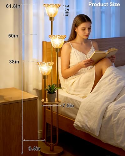 Image of Lightdot Glass Floor Lamp for Living Room Gold with Amber Glass Shade & 3000K Bulbs Included 3-Lights Modern Tall Standing Lamp with 5Lbs Heavy Base for Bedroom /Sofa Beside /Corner Decor /Party
