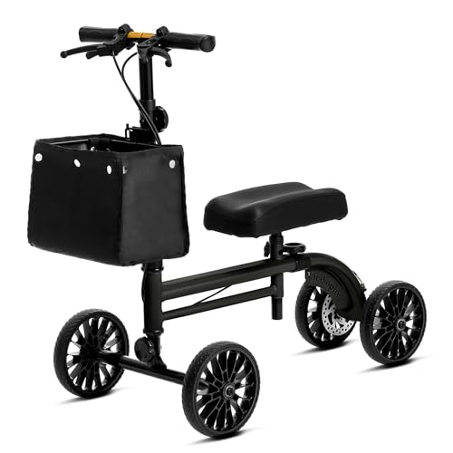 VitaSophy Knee Scooter with Disc Brake System, Steerable Knee Walker for Adults for Foot Surgery, Broken Ankle, Foldable Rover Scooter for Broken Foot Injured Leg Crutch (Black)
