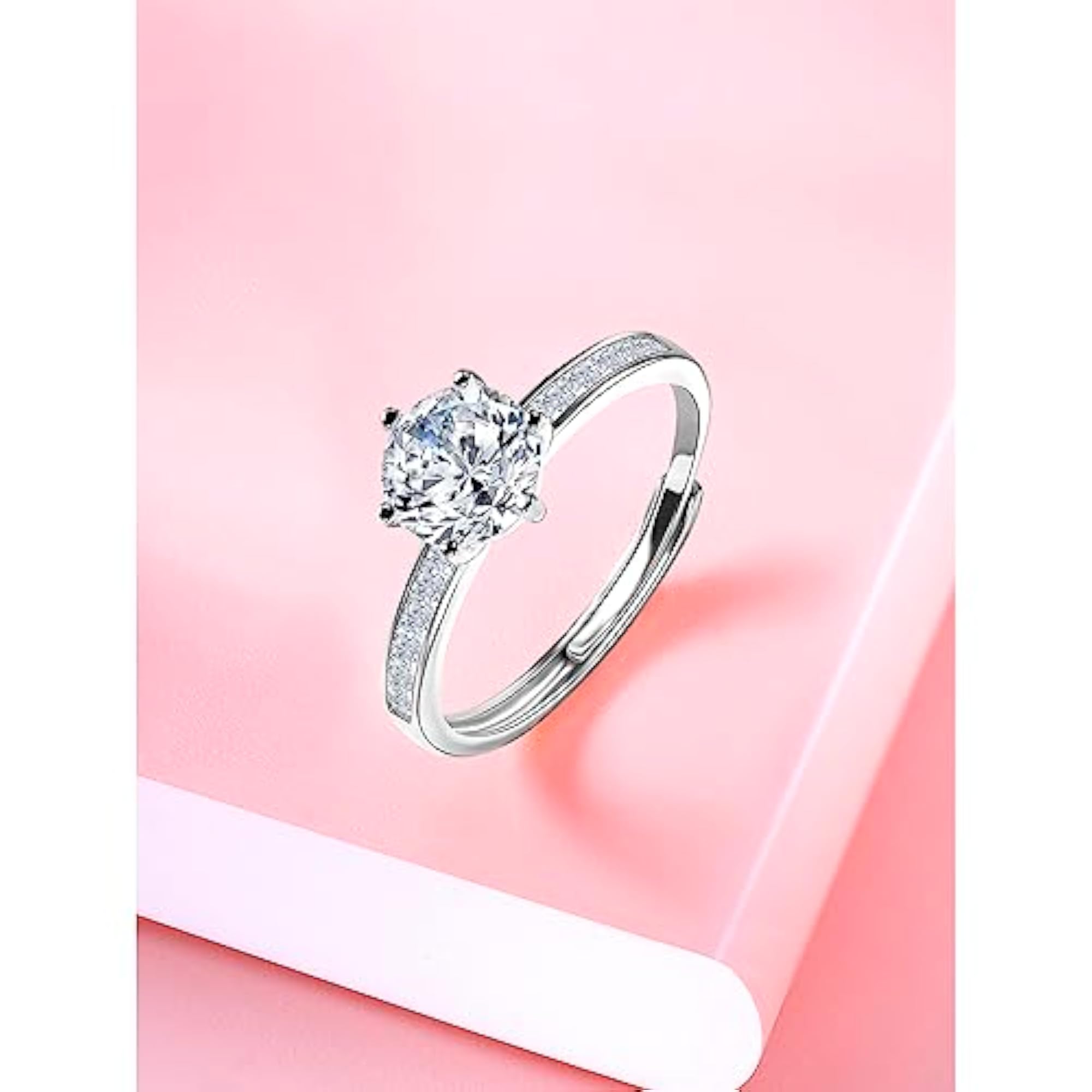 Cubic Zirconia Studded Plated Solitaire Adjustable Finger Ring, Stylish Jewellery