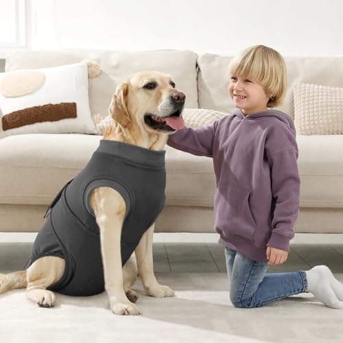 Kuoser Hundebody Nach Op Hündin Hundebody Nach Kastration Rüde Body für Hunde Nach Op, Atmungsaktiv Body Hunde Nach Op Rüde Op Body Hund Kastration Hündin, E-Halsband Alternative für Hund, Grau XL