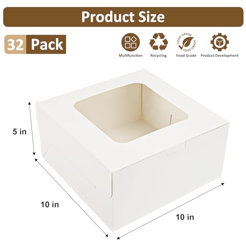 Moretoes 32pcs Cake Boxes, 10x10x5 Inch Cake Containers With Window, Bakery Boxes Pastry Container Cajas Para Pasteles for Valentine\'s Day, Mother\'s Day, Cookie, Cupcakes, Pies - Thumbnail 2