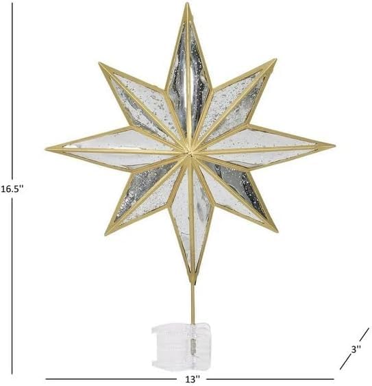 Pre-Lit Christmas Tree Topper with Micro LED Lights, Snowflake, Angel, or Star Design, Indoor Holiday Decoration (Star)