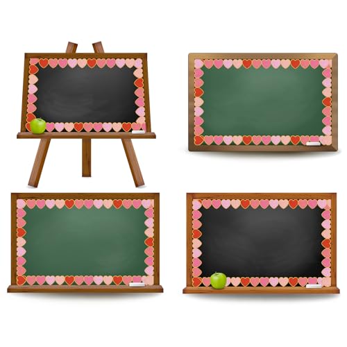 Image of Whaline 32.8 Ft Valentine's Day Bulletin Board Borders Red Pink Heart Shaped Die-Cut Border Trim with Gold Edge for Valentine's Day Anniversary Chalkboard Decoration