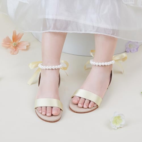 Image of PHIRAMIN Toddler Girl Sandals - Flower Girl Dress Shoes Open Toe Little Kid Wedding Party
