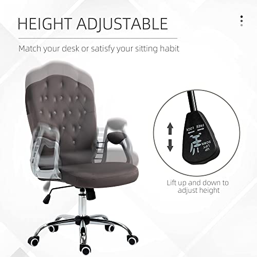 Vinsetto Home Office Chair, Velvet Computer Chair, Button Tufted Desk Chair With Swivel Wheels, Adjustable Height, And Tilt Function, Dark Gray #TOP3
