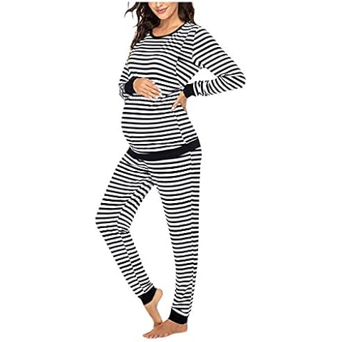 WUDATI Maternity Nursing Pajama Set Long Sleeve Top & Pants Breastfeeding Sleepwear Double Layer Pregnancy Pajamas Set Suit (Black-7#, S) Cover