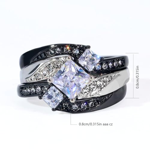 ringheart Couple Rings Black Matching Ring 1.5CT AAA CZ 3pcs Women Wedding Ring Sets for Him and Her Rings Men Band3