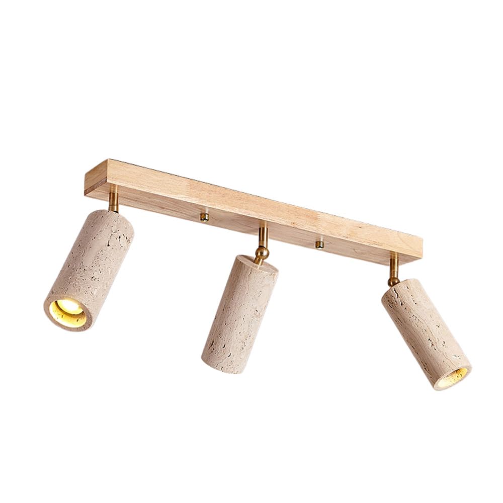 MESOVFCA 3-Light Adjustable Wabi Sabi Stone Ceiling Spotlight Fixture - Yellow Travertine Flush Mount Lamp for Kitchen, Bedroom, Office, and Hallway(Wood Color)