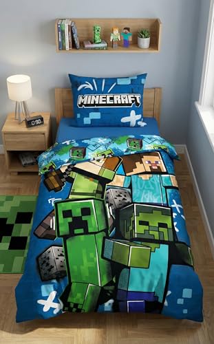 Minecraft Kinderbettwäsche 140x200 + Kissenbezug Mikrofaser Steve Alex