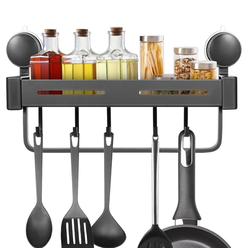 minkissy Estante de Cocina Organizador con Ventosa y Ganchos, Soporte de Aluminio y Plástico para Almacenamiento en Baño y Cocina