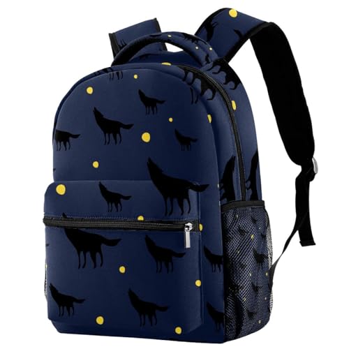 Sac de voyage décontracté loup et lune multicolore, grand sac à dos scolaire adolescents