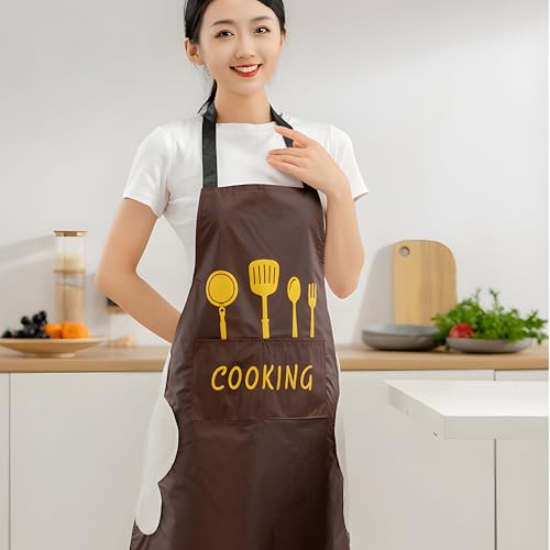 Image of Kraptick Kitchen Apron - Comfortable Cooking Waterproof Apron for Men and Women With Pocket and Side Coral Velvet for Wiping
