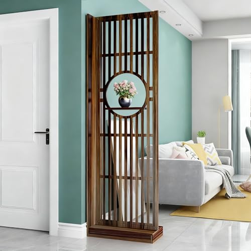 Wooden Room Divider with Shelves, Freestanding Privacy Screen for Living