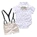ranrann Abito da Bebè Bambino Vestito Smoking Battesimo Abiti da Sposa Bimbo Body Camicia Manica Corta + Papillon + Pantaloni con Bretelle Bianco 12-18 Mesi