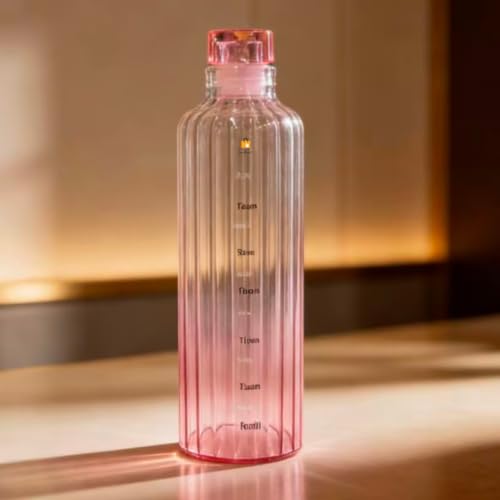 Image of Borosilicate Glass Water Bottles with Cap, Water Bottle 500ML Glass Motivational Time Marker Drink Bottle Cute Glass Milk Juice Drinking Bottles for Girls Kids Women for School, Gym (Pink)