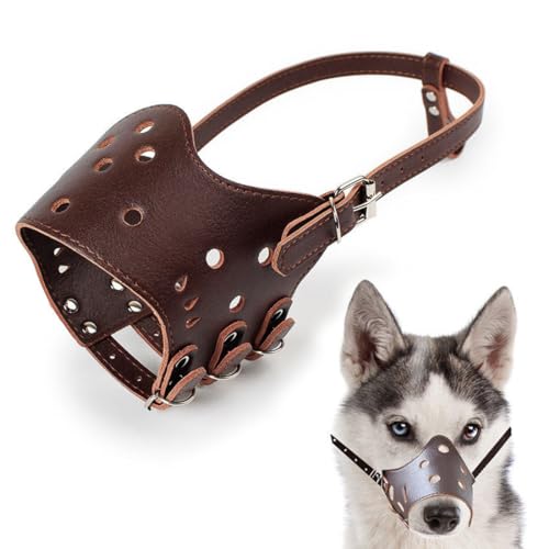 VJUYSW Muselière pour Chien Terrier Cuir Panier Sécurisé Muselière pour Chien Anti-Aboiements Morsure Mastication