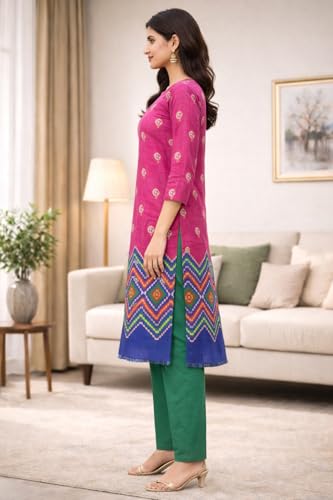 Image of Women's Cotton Blend Unstitched Kurti Set for Women | A-Line Style Dress Material | 2-Piece Traditional Ethnic Wear Suit Fabric