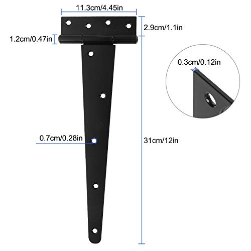 Fweek 6 Pack 12 Inch T-Strap Shed Hinge Heavy Duty Black T Hinge Door Barn Gates Hinges Fence Garden Shed Door Hinges Wrougt Rustic Hardware Iron thumb #1